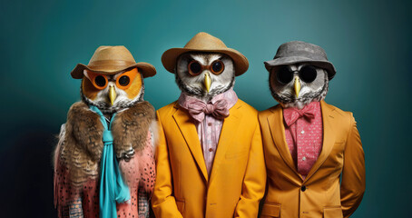 Anthropomorphic owl writers in vintage attire
