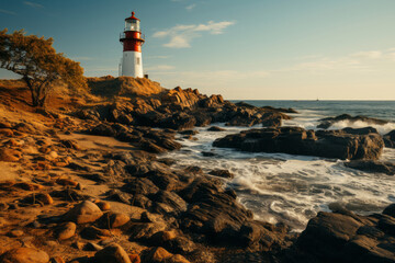 Fototapeta premium Image of a lighthouse, beautiful sea waters