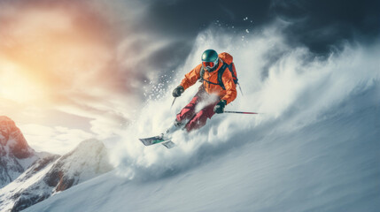 Man skiing on a snowy mountain