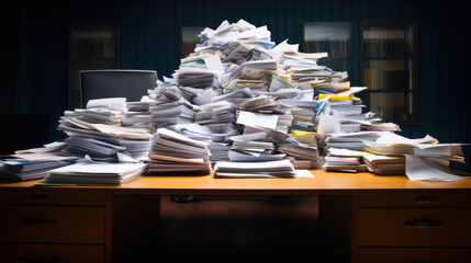 Too much document and paper on desk background. - obrazy, fototapety, plakaty
