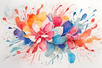 colorful rainbow abstract watercolor illustration with bright colors - splashes and flowers on a white background