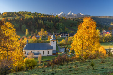 Mountain landscape, Tatra mountains panorama, colorful autumn view from Osturnia village, Slovakia.