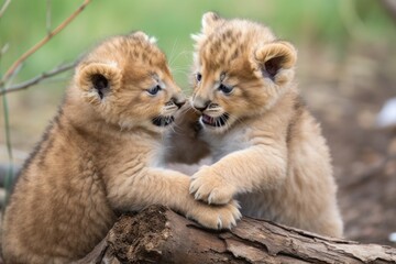 lion cubs playfully wrestling with each other