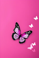 six butterflies on a pink background