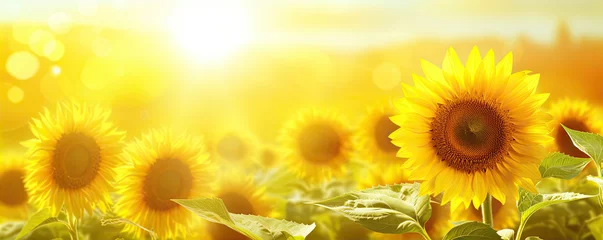 Foto auf Alu-Dibond Yellow sunflower against sunflowers background. © Alena