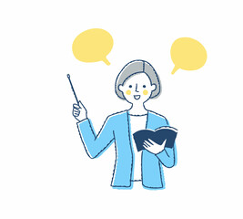 指示棒を持って説明する女性とフキダシ