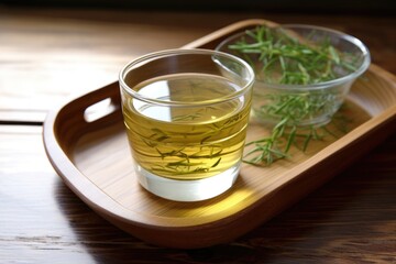 freshly brewed green tea in a clear cup