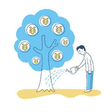 recommend clip art: お金のなる木に水やりをする男性