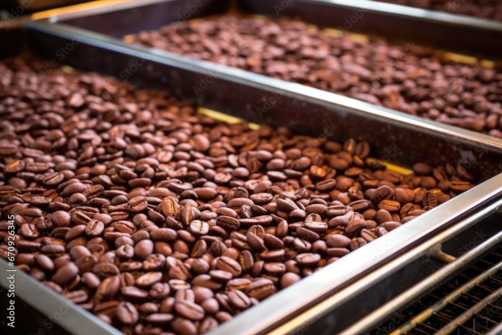 Wall mural shot of cooling trays filled with roasted beans