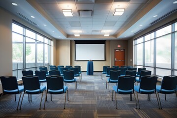 wide-angle shot of a spacious conference room