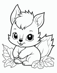 Cute kawaii autumn coloring page for kids with vintage, Nature forest, insects. animals cartoon illustration, Animal autumn coloring book for kids.