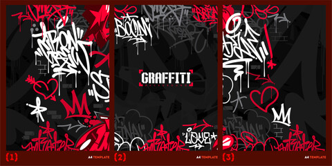 Trendy Abstract Dark Graffiti Style A4 Poster Vector Illustration Art Template Background