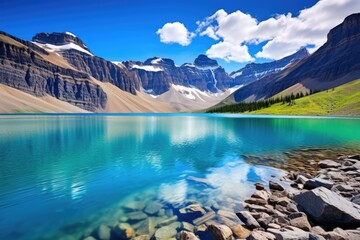 Obraz premium a striking mountainous landscape with a clear, blue lake