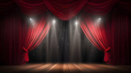 Magic show theater stage red curtains with Spotlight