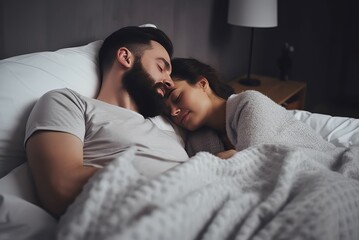 Lovely couple sleeping together. Sleep home wife romantic comfortable. Generate Ai