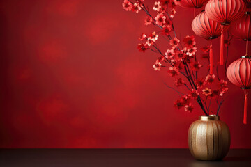 Beautiful traditional Chinese Lantern lamp (Tang Lung) on a background in red color