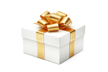 Gift box with golden bow. Cut out on transparent