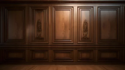 Foto op Plexiglas Luxury wood paneling background or texture. highly crafted classic or traditional wood paneling, with a frame pattern, often seen in courtrooms, premium hotels, and law offices. . © Planetz