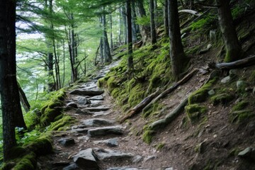 a steep hiking trail leading up a mountain