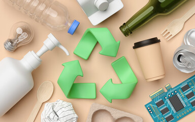 Recycle reuse symbol plastic bottle food plastic packaging glass bottle paper electronic waste...