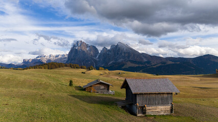 Panorama of the Seiser Alm in the Dolomites, Italy.