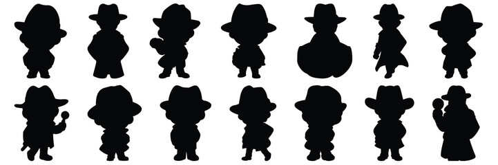 Detective silhouettes set, large pack of vector silhouette design, isolated white background
