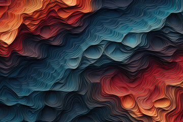3D Abstract background with multicolored wavy lines.