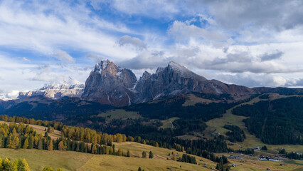 Panorama of the Seiser Alm in the Dolomites, Italy.