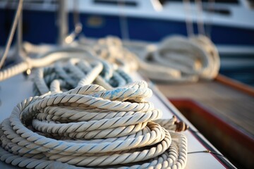 mooring ropes neatly coiled on a sailboats deck
