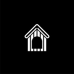 Dog house icon for web design isolated on black background