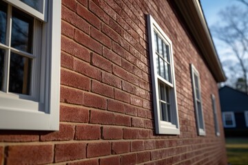 Fototapeta na wymiar detailed shot of the brick texture on a saltbox house facade