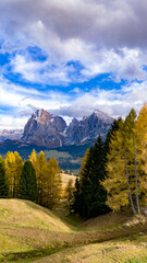 Panorama of the Seiser Alm in the Dolomites, Italy.