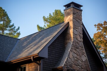 chimney detail in a wood-shingle home exterior