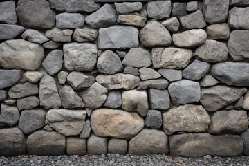 detailed texture of a stone foundation supporting shingle siding