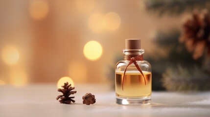 Obraz na płótnie Canvas Spa-worthy Christmas Composition with Essential Oils and Asian-Inspired Features