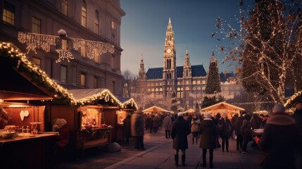 Vienna's Weihnachtsmarkt: A Captivating Austrian Holiday Market in the Capital City's Historic Architecture - obrazy, fototapety, plakaty