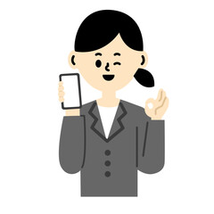 ビジネス　ビジネスパーソン　スマートフォン　OK スーツ　女性　イラスト　仕事