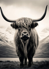 Grass mammal nature highland scotland bull animal horn farming scottish cow - obrazy, fototapety, plakaty