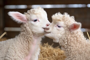 lamb siblings headbutting playfully