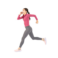 ランニングするスポーツウェアを着た女性　切り抜き背景透過写真PNG