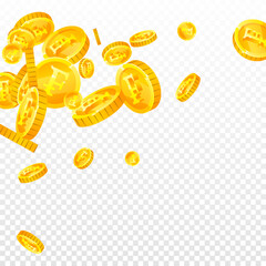 Swiss franc coins falling. Gold scattered CHF