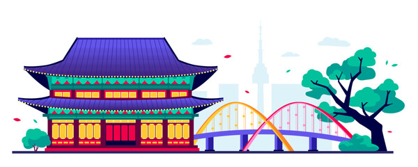 Sights of Korea - modern colored vector illustration
