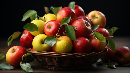 Naklejka na ściany i meble red apples in a wicker basket