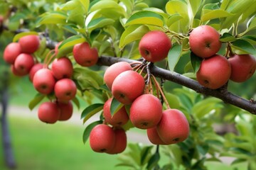 Obraz premium pears hanging low on a tree branch