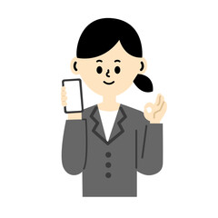 ビジネス　ビジネスパーソン　スマートフォン　OK スーツ　女性　イラスト　仕事