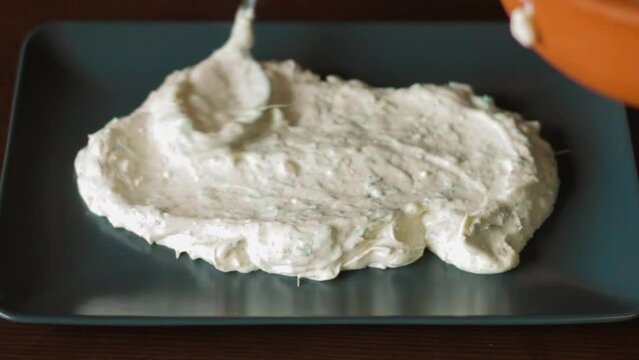 Haydari, a traditional Turkish and Greek appetizer. Appetizer with yoghurt, cheese, garlic and dill.