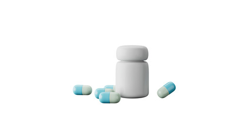 Medicine capsules isolated from the white background. 3d illustration.