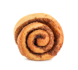 One tasty cinnamon roll isolated on white