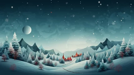 Fotobehang Christmas winter night scenery background illustration © excentriks