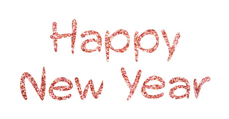 Glittery pink text Happy New Year on white background